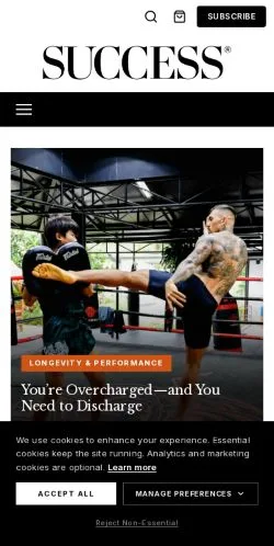 Forhåndsvisning av nettstedet SUCCESS Magazine, medium fra USA for sponsede artikler