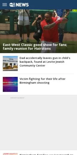 Forhåndsvisning av nettstedet ABC 33/40 Birmingham, medium fra USA for sponsede artikler