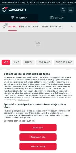 Podgląd witryny Livesport, medium z kraju Czechy do artykułów sponsorowanych