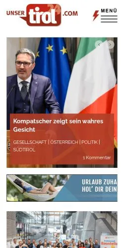 Anteprima del sito UnserTirol24, media di Germania per articoli sponsorizzati