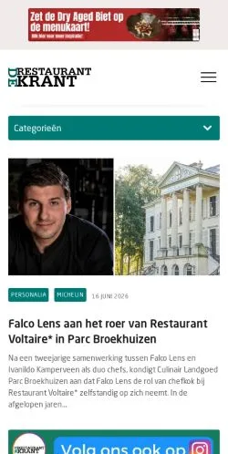 Anteprima del sito De RestaurantKrant, media di Paesi Bassi per articoli sponsorizzati