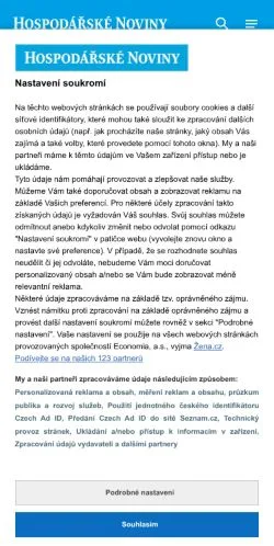 Anteprima del sito Hospodářské Noviny, media di Cechia per articoli sponsorizzati