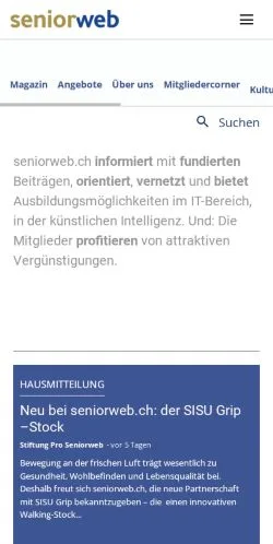 스폰서 기사용 스위스 매체 Seniorweb Schweiz 사이트 미리보기