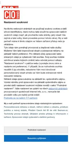 Anteprima del sito CIOtrends, media di Cechia per articoli sponsorizzati