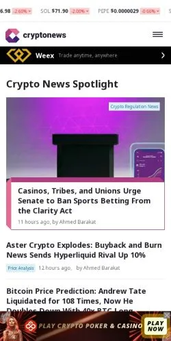 Aperçu du site Crypto News, média de États-Unis pour articles sponsorisés