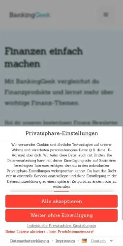 Aperçu du site BankingGeek, média de Allemagne pour articles sponsorisés