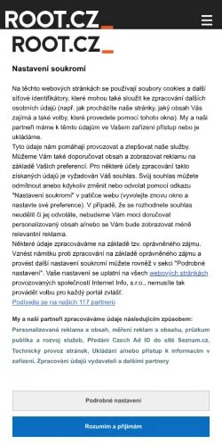 Sponsorlu makaleler için Çekya medyası Root sitesinin önizlemesi