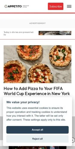 Anteprima del sito Appetito, media di Stati Uniti per articoli sponsorizzati
