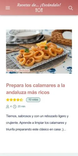 스폰서 기사용 스페인 매체 Recetas De Escándalo 사이트 미리보기