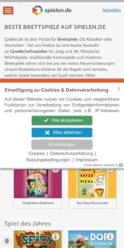 Anteprima del sito Brettspiele & Gesellschaftsspiele, media di Germania per articoli sponsorizzati
