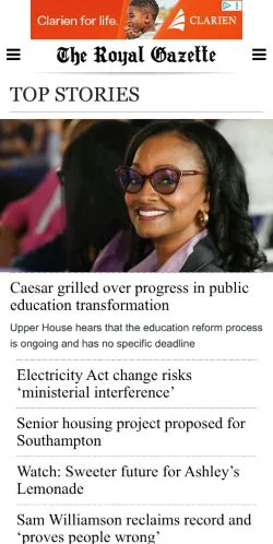 Forhåndsvisning av nettstedet The Royal Gazette, medium fra USA for sponsede artikler