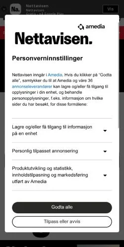 Anteprima del sito Nettavisen, media di Norvegia per articoli sponsorizzati