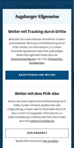 Podgląd witryny Augsburger Allgemeine, medium z kraju Niemcy do artykułów sponsorowanych