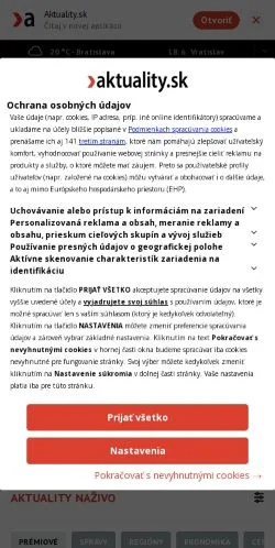 Anteprima del sito Aktuality, media di Slovacchia per articoli sponsorizzati