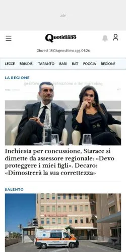Podgląd witryny Quotidiano Di Puglia, medium z kraju Włochy do artykułów sponsorowanych