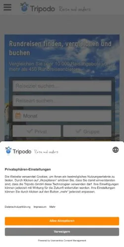Forhåndsvisning av nettstedet Tripodo, medium fra Tyskland for sponsede artikler