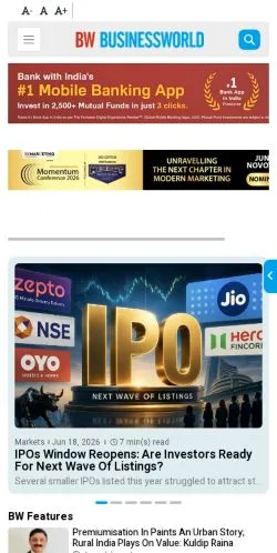 Anteprima del sito BW Businessworld, media di India per articoli sponsorizzati