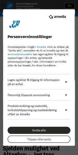 Preview of the Kronstadposten website, a media outlet in Norway for sponsored articles