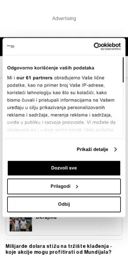 Podgląd witryny Bloomberg Adria, medium z kraju Stany Zjednoczone do artykułów sponsorowanych