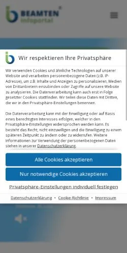 Podgląd witryny Beamten Infoportal, medium z kraju Niemcy do artykułów sponsorowanych