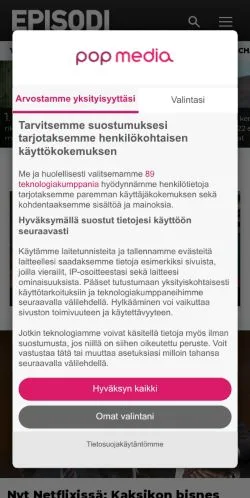 Anteprima del sito Episodi, media di Finlandia per articoli sponsorizzati