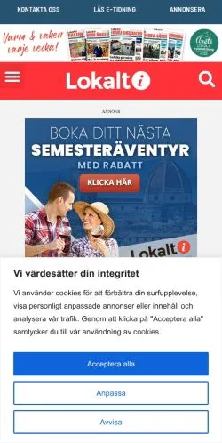 Podgląd witryny Lokalt I Dalarna, medium z kraju Szwecja do artykułów sponsorowanych