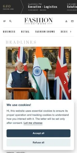 Anteprima del sito FashionNetwork India, media di India per articoli sponsorizzati