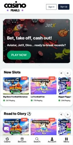 Podgląd witryny Casino Pearls, medium z kraju Stany Zjednoczone do artykułów sponsorowanych