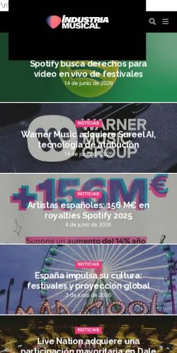 Anteprima del sito Industria Musical, media di Spagna per articoli sponsorizzati