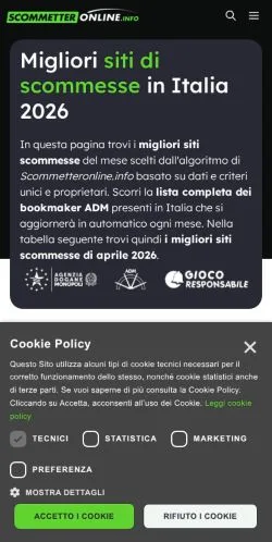 Vista previa del sitio Scommetteronline, medio de Italia para artículos patrocinados