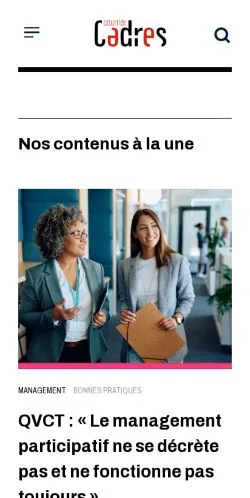 Preview of the Courrier Cadres website, a media outlet in France for sponsored articles