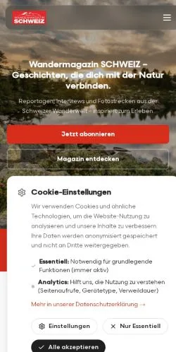 Podgląd witryny Wandermagazin Schweiz, medium z kraju Szwajcaria do artykułów sponsorowanych