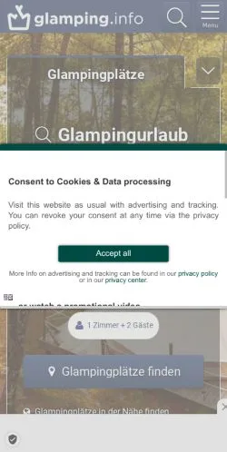 Anteprima del sito Glamping, media di Germania per articoli sponsorizzati
