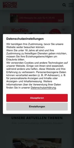 Voorbeeld van de site Kochen & Küche, medium uit Duitsland voor gesponsorde artikelen