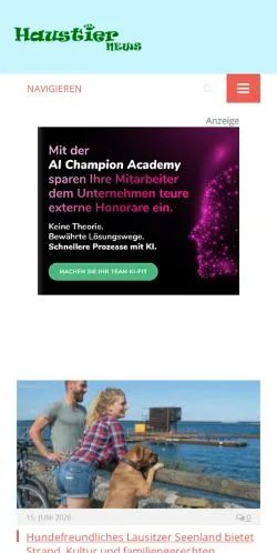 Anteprima del sito Haustier News, media di Germania per articoli sponsorizzati