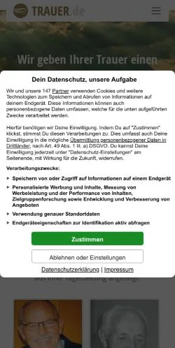 Preview of the Trauerportal website, a media outlet in Germany for sponsored articles