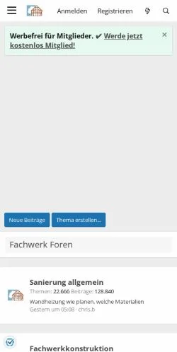 Voorbeeld van de site Fachwerk Community, medium uit Duitsland voor gesponsorde artikelen