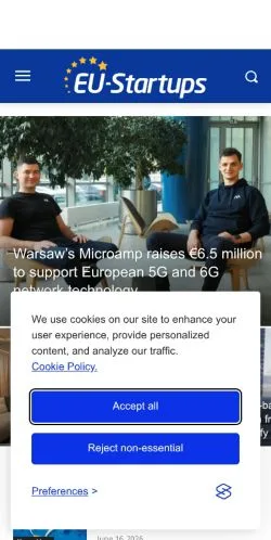 Sponsorlu makaleler için Amerika Birleşik Devletleri medyası EU-Startups sitesinin önizlemesi
