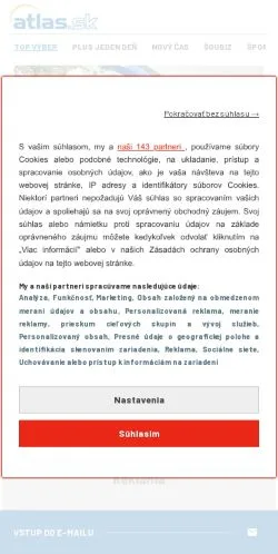 Podgląd witryny Atlas.sk, medium z kraju Słowacja do artykułów sponsorowanych