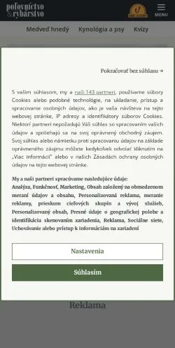 Anteprima del sito Poľovníctvo a Rybárstvo, media di Slovacchia per articoli sponsorizzati