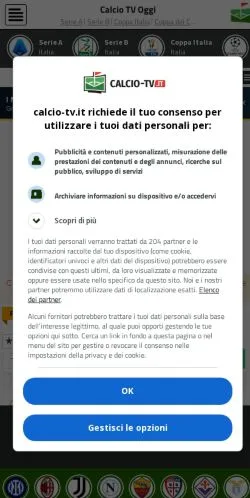 Anteprima del sito Calcio TV, media di Italia per articoli sponsorizzati