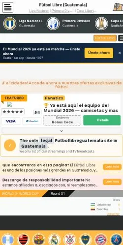 Anteprima del sito Fútbol Libre Guatemala, media di Spagna per articoli sponsorizzati