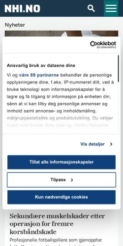 Anteprima del sito NHI, media di Norvegia per articoli sponsorizzati