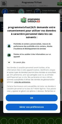 Aperçu du site Programme TV Foot 24, média de France pour articles sponsorisés