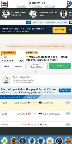 Anteprima del sito Soccer10Tips, media di Stati Uniti per articoli sponsorizzati