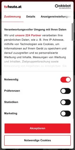 Anteprima del sito Tvheute, media di Austria per articoli sponsorizzati