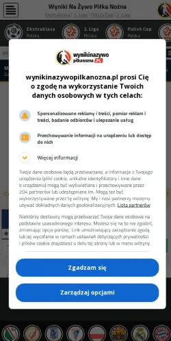 Anteprima del sito Wyniki Na Żywo Piłka Nożna, media di Polonia per articoli sponsorizzati