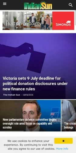 Anteprima del sito The Indian Sun, media di Australia per articoli sponsorizzati