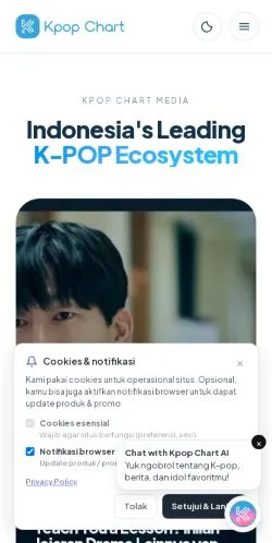 Voorbeeld van de site KpopChart, medium uit Indonesië voor gesponsorde artikelen