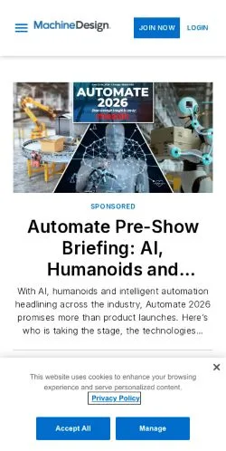 スポンサード記事向けのアメリカ合衆国メディア、Machine Designのサイトプレビュー
